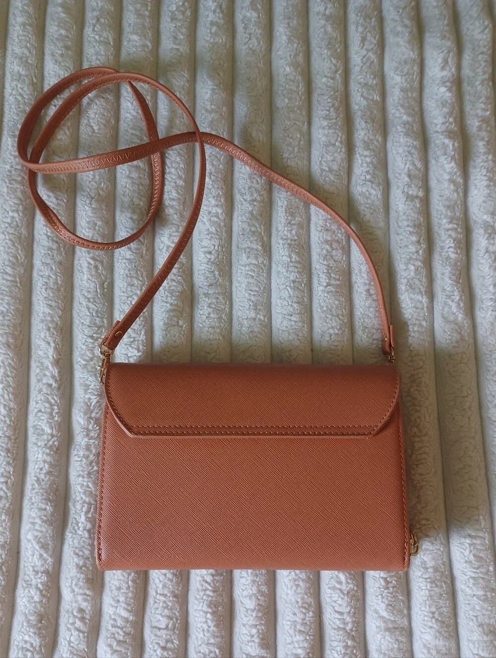 Peach Saffiano Faux Leather Crossbody Bag